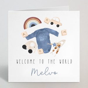 Carte de vœux personnalisée Welcome To The World Baby Boy - Carte bébé nouveau-né, carte nouvel arrivant, carte de bébé garçon, félicitations - UK Made