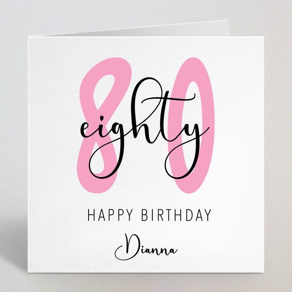 Personalised Eighty Years 80th Birthday Calligraphy Cursive Sketch Pink Card Love Greeting Sister Niece Wife Auntie Friend 80 Years UK Made