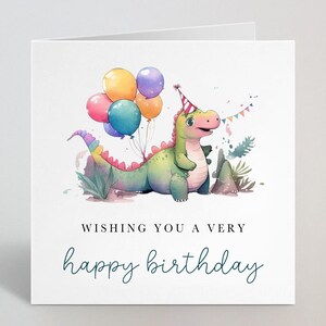 Dino Alles- Gute zum Geburtstagkarte - 1. 2. 3. 4. 5. Grüne Aquarell Dinosaurier Illustrationskarte - Für kleinen Jungen, Patensohn, Sohn, Neffe - hergestellt in Großbritannien
