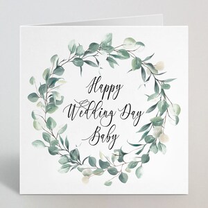 Eucalyptus Wreath Happy Wedding Day Baby Greeting Card - Wedding On The Day Cards - Pour que mon mari marié soit le jour de notre mariage - UK Made