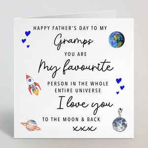 Choisissez le destinataire - Vous êtes ma personne préférée, je vous aime sur la lune et retour Carte de vœux de la fête des pères pour Gramps Daddy Grandpa - UK Made