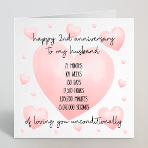 Carte de 2e anniversaire de deux ans pour mari - Cursive Happy 2nd Anniversary To My Hubby Husband Greeting Card Him Heart Love - Fabriqué au Royaume-Uni
