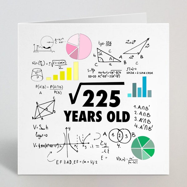 Elija cualquier edad - Tarjeta de cumpleaños de raíz cuadrada para él Su 7º 8º 10º 15º 18º - Matemáticas Nerd Geek Intelligent Son Nieto Gift- Reino Unido Hecho