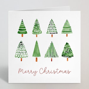 Merry Christmas Aquarell Bäume Weihnachtskarte - Cursive Simple Merry Christmas Grußkarte für Bruder Schwester Mama Kollegin - UK Made