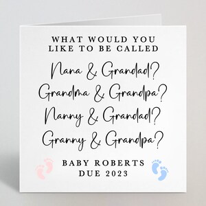 Carte personnalisée Qu’aimeriez-vous qu’on vous appelle Baby Card - Annonce de bébé drôle, carte Je suis enceinte, pour grand-père Grand-père Nana - UK Made