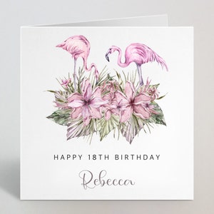 Personalisierte Namens flamingo Geburtstagskarte - Aquarell Pink Flamingo Geburtstagskarte Für 13. 16. 17. 18. 21. 30. 40th - UK Made