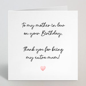 An meine Schwiegermutter Extra Mama Geburtstag Grußkarte - Cursive Süße Geburtstagskarte Grußkarte Geschenk für Schwiegermutter, wie eine Mama - UK Made