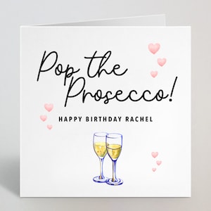 Personalisierte Namenskarte Pop The Prosecco Happy Birthday Grußkarte - Prosecco Wein Geburtstagsgrußkarte für Kollegin - UK Made