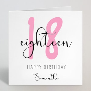 Achtzehn Jahre 18. Geburtstag Kalligraphie Schreibschrift Schreibschrift Pink Karte Liebe Gruß Schwester Nichte Freundin Tante Freund 18 Jahre UK Made