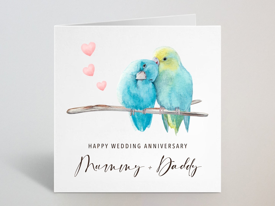 Personalised Happy Wedding Anniversary Love Birds Greeting Card ...