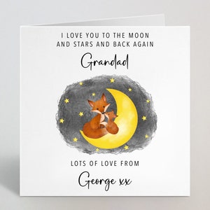 Personalizzato Ti amo fino alla luna e alle stelle - Biglietto di auguri per la festa del papà con illustrazione di volpe - Biglietto di auguri personalizzato per la festa del papà, regalo per lui - Prodotto nel Regno Unito