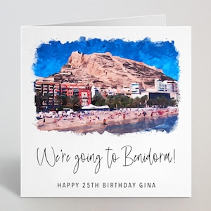 Personalisierte We're Going To Benidorm Karte - Urlaub Überraschung Reise Überraschung Geschenk Geburtstag Jahrestag Mann Frau Verlobten - Hergestellt in Großbritannien