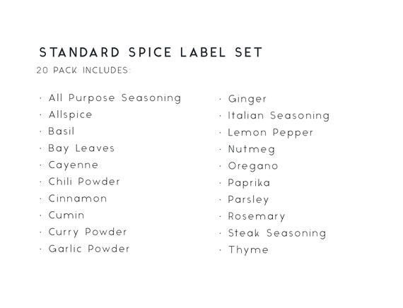 ROUND Spice Labels SIGNATURE Style Vinyl Waterproof Spice Lid
