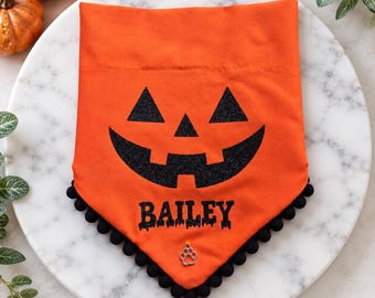 Halloween dog bandana, personalised pumpkin name bandana