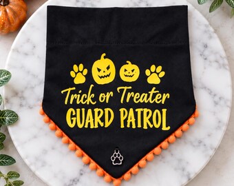 Halloween dog bandana, trick or treater guard patrol