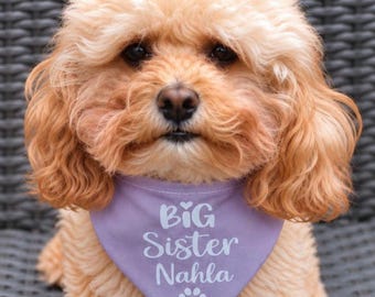 Personalised big sister dog bandana, pregnancy announcements, gender reveal, new baby