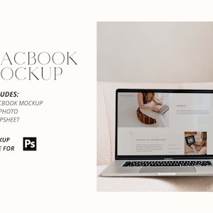 May include: A silver laptop computer with a white background. The laptop screen shows a website with a woman sitting on a cushion and using a laptop. The text on the website says "Anhed".