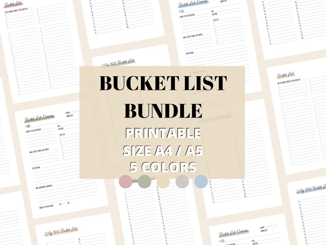Bucket List Printable PDF, Bucket List Overview, Planner Inserts I A5