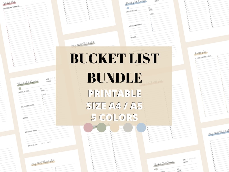 Bucket List Printable PDF, Bucket List Overview, Planner Inserts I A5