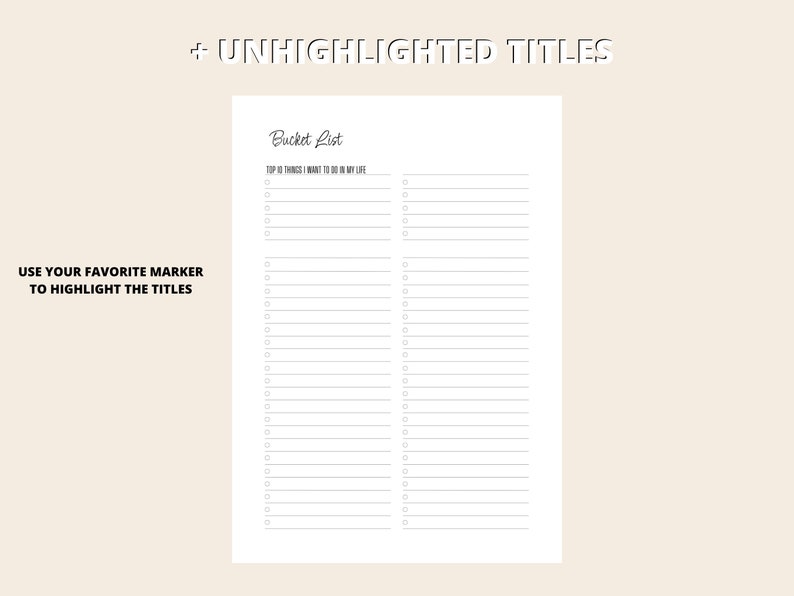 Bucket List Printable PDF, Bucket List Overview, Planner Inserts I A5