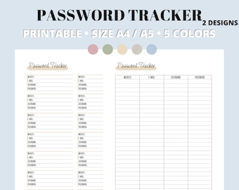 Printable Password Log, Minimalist Tracker (A5/A4 Digital Download)