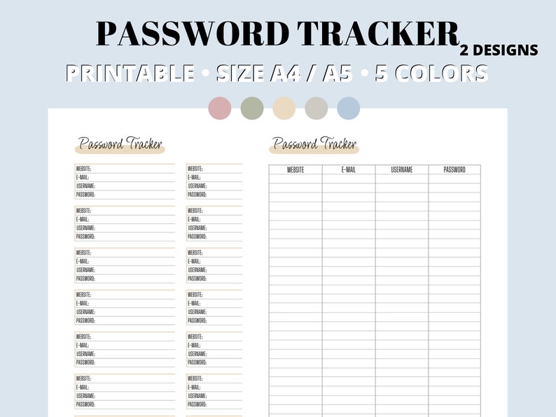 Printable Password Tracker, Fillable Password Log, Password Keeper ...