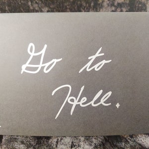 Carte de vœux black & silver handmade - Go to Hell - Single Card w/Matching Envelope