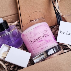 Candle/Diffuser/Wax Melts/Gift Box. Handcrafted soy wax candle gift box hamper with matchbox