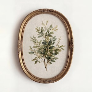 Vintage Olive Green Leaf Wall Art, Sage Green Botanical Print, Muted Neutral Digital Download