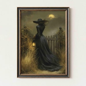 Dark Witch Wall Art, Moonlit Lantern Halloween Print, Witchcore Decor