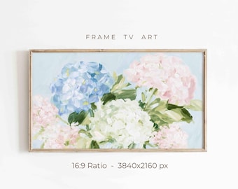 Hydrangea Frame TV Art, Pastel Blue Pink Floral Screensaver, Samsung Tv Decor