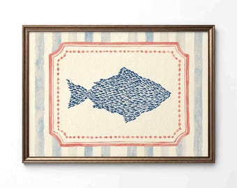 Watercolor Fish Wall Art, Coastal Nautical Print, Preppy Beach House Decor