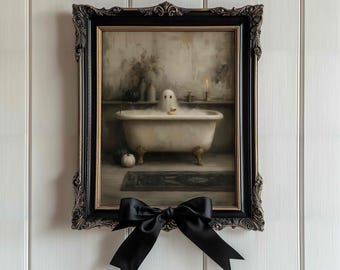 Funny Ghost Bathroom Wall Art, Halloween Bath Decor, Dark Cottagecore Print