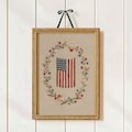 Vintage American Flag Embroidery Wall Art, Patriotic Floral Wreath Print, 4th of July Decor product logo