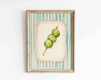 Watercolor Martini Olive Wall Art, Preppy Cocktail Print, Bar Cart Kitchen Decor