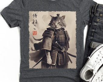 Samurai Cat T-Shirt – Ukiyo-e Japanese Ink Painting Art