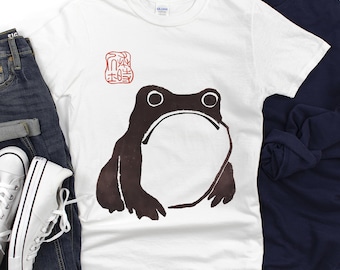 不機嫌なカエル 浮世絵Tシャツ 松本穂次アートTシャツ