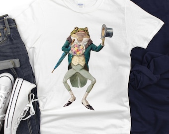 Camiseta de rana caprichosa con sombrero de copa y paraguas / Camiseta vintage de sapo floral
