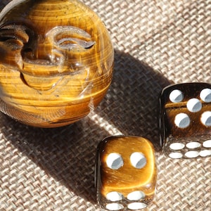 Tiger&#39;s Eye Gift Set - Tiger&#39;s Eye Carved Happy Sphere & Dice Set - Holiday Crystal Gift Set