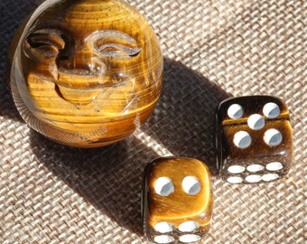 Tiger's Eye Gift Set - Tiger's Eye Carved Happy Sphere & Dice Set - Holiday Crystal Gift Set