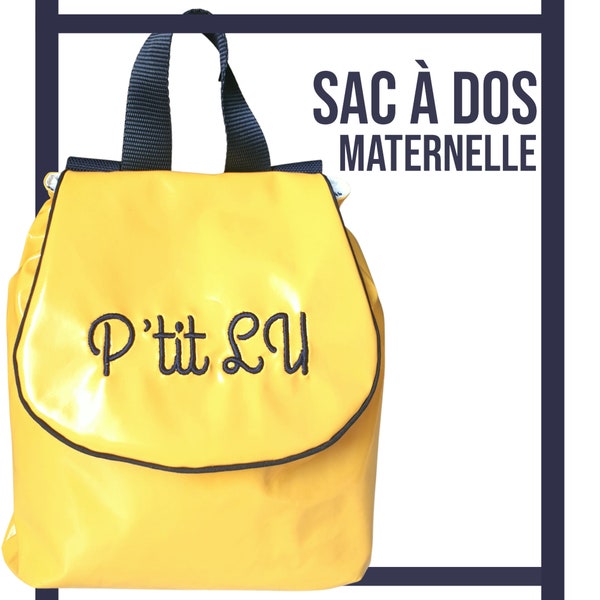 Sac à dos maternelle brodé /sac ciré imperméable/sac maternelle marin/ sac crèche personnalisé enduit