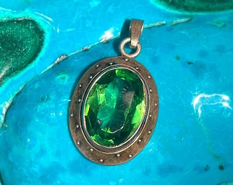 Vintage Andreas Daub 835 Silber Anhänger Halskette, signiert A * D Germany Mid Century Jewelry, Grün Glas und Silber Anhänger