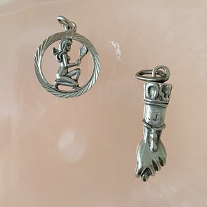 Vintage Dutch Silver Charms, Mid 20th Century, Stackable Charms, Figa Pendant and Virgo Zodiac sign Charm