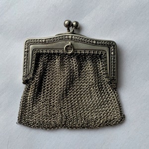 Antique Victorian 800 Silver Chatelaine Chainmail Purse Small Engraved Dutch Art Nouveau late 19th century