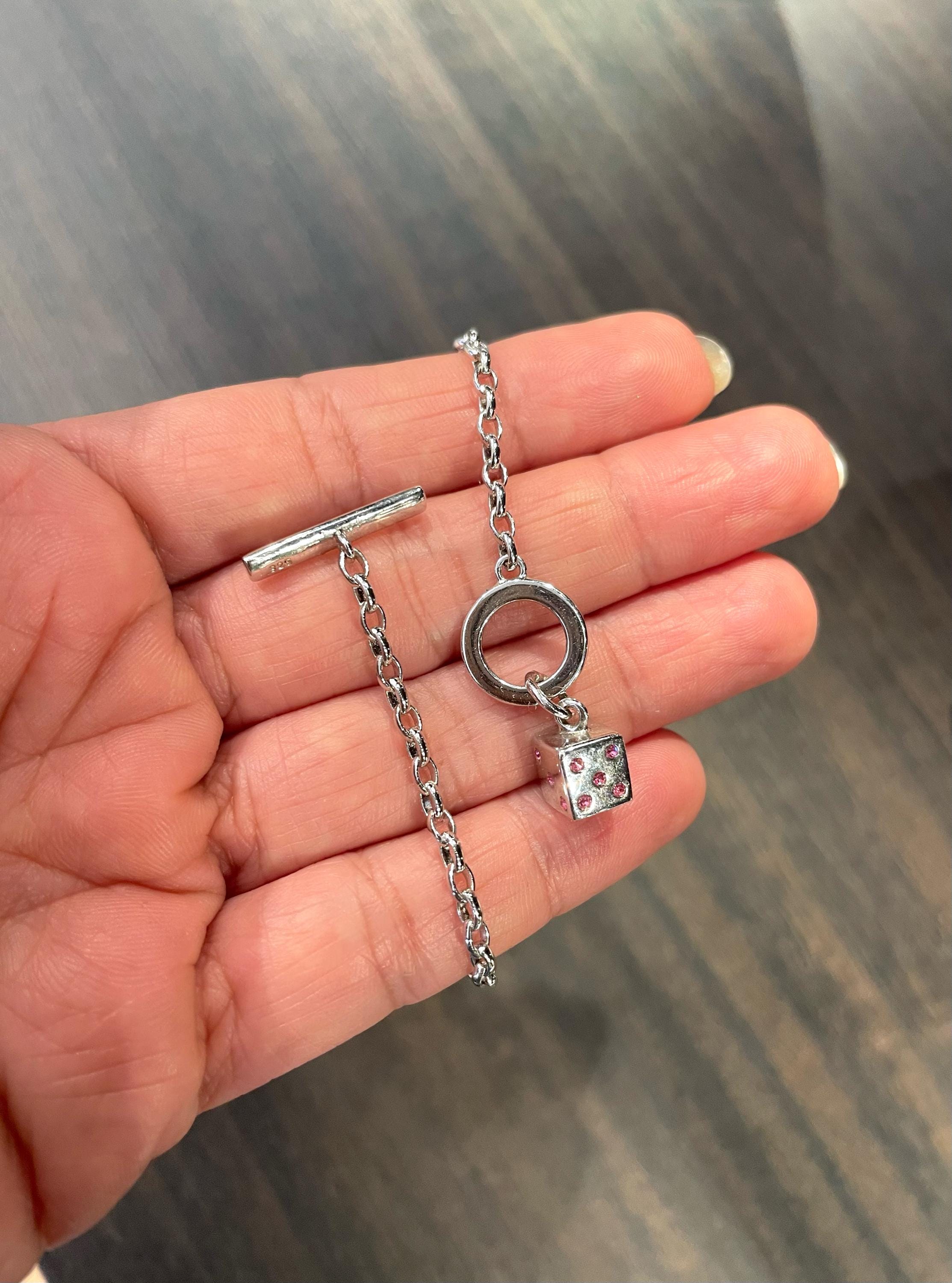 アクセサリー Vintage Silver Dice Chain Bracelet 925 Vintage Silver Dice Charm Bracelet, Ladies Silver Chain Link