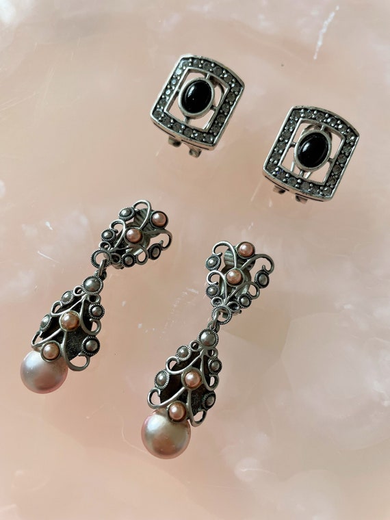 Two Sets of Vintage Bijoux Statement Earrings, Sil