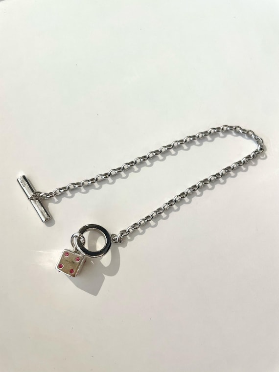 アクセサリー Vintage Silver Dice Chain Bracelet 925 Vintage Silver Dice Charm Bracelet, Ladies Silver Chain Link