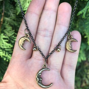 brass moon pendant charm necklace