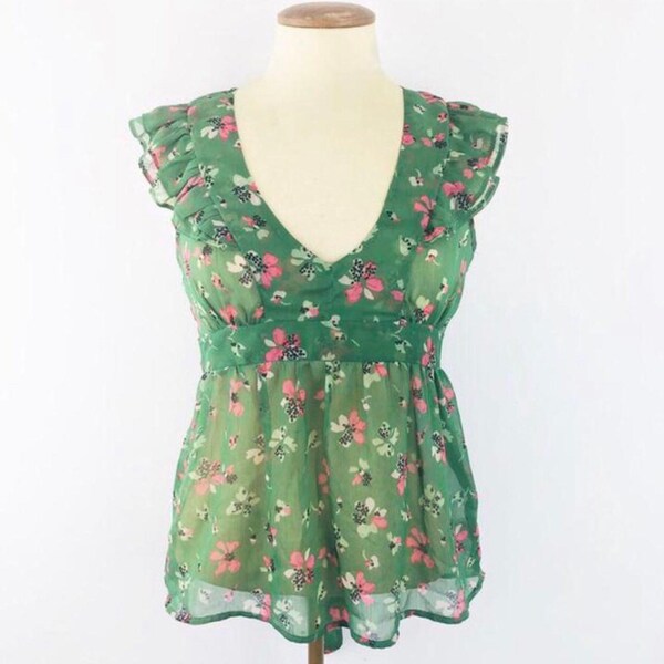 Vintage green floral blouse by Topshop uk 8