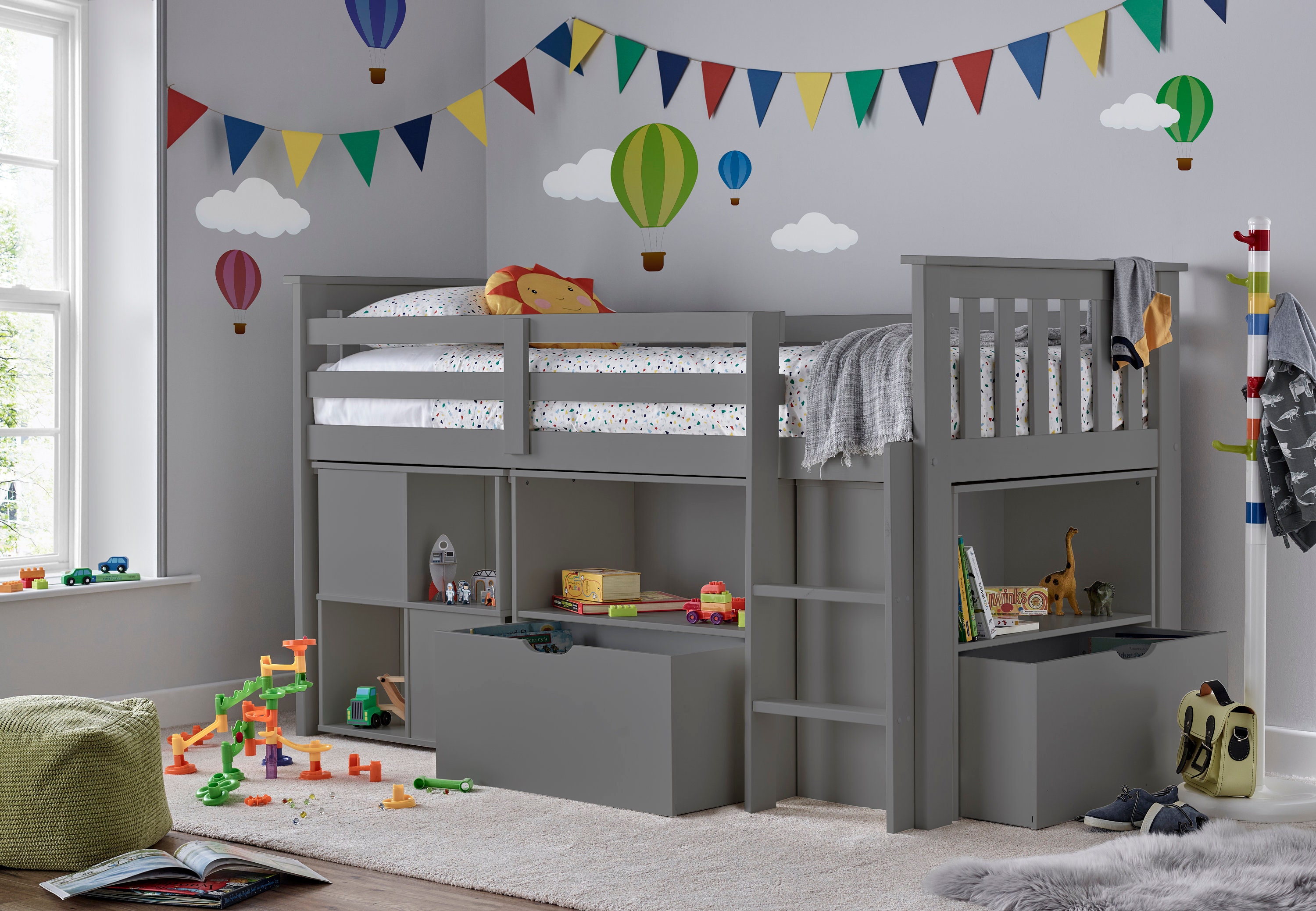 Mid Sleeper Grey Kids Storage Bed With Desk Etsy